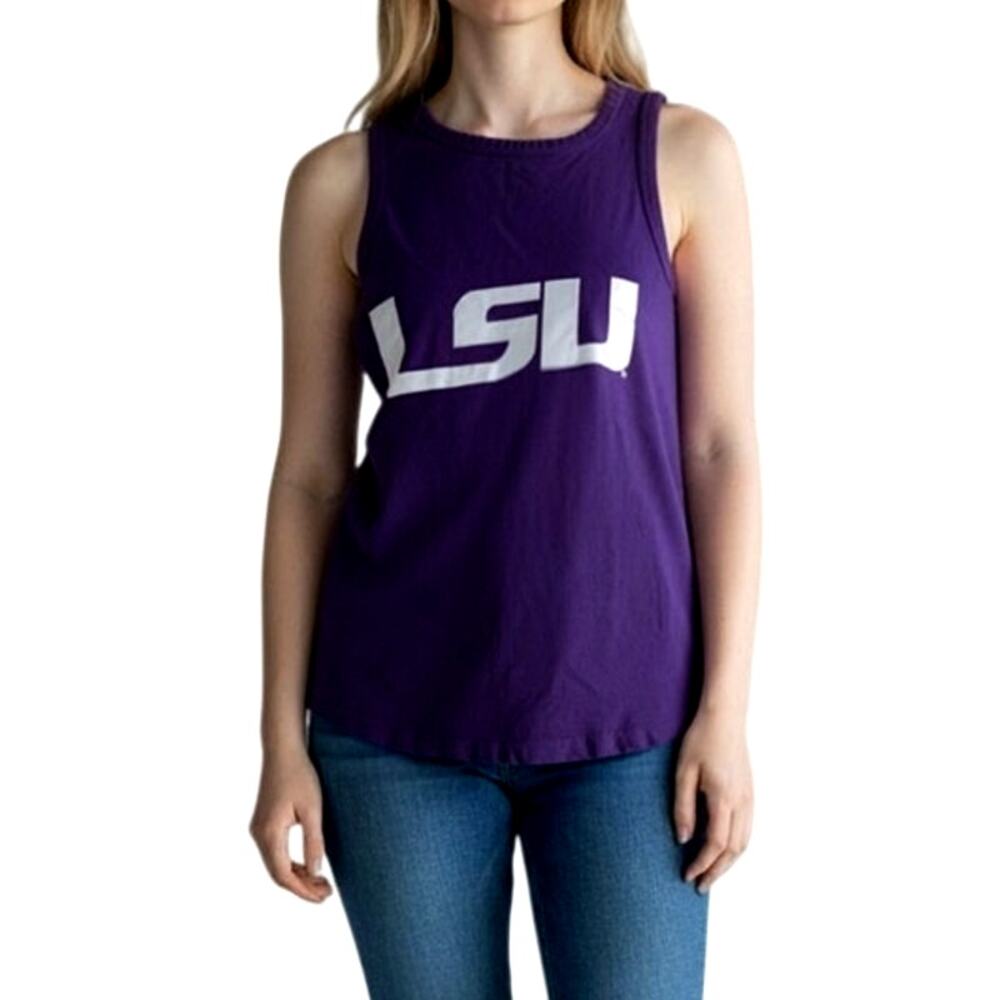 Victoria's Secret PINK Women's Small Purple White LSU Tiger Themed Tank Top